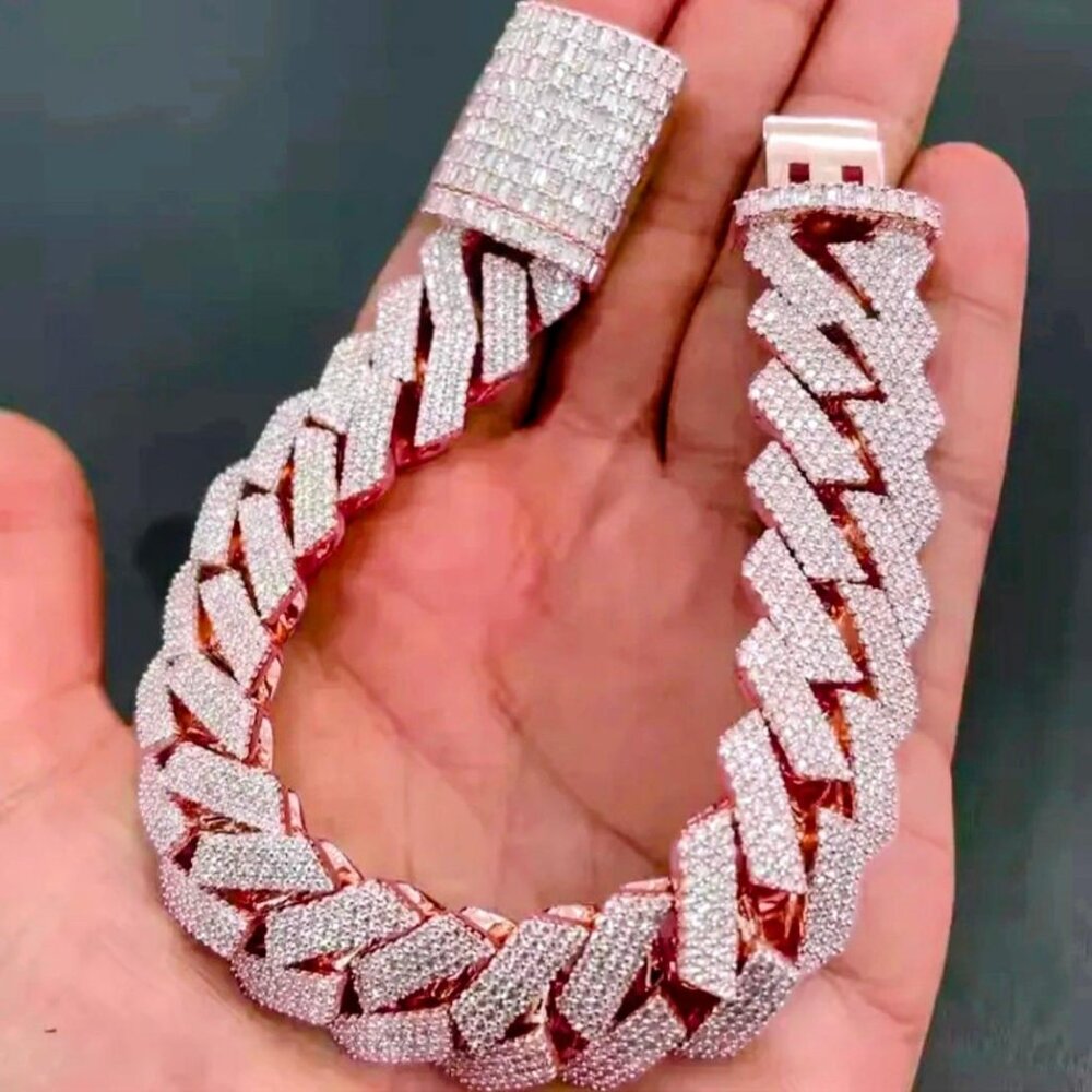 Moissanite Cuban Chain Bracelet Hip Hop Jewelry 24mm 925 Rose Gold